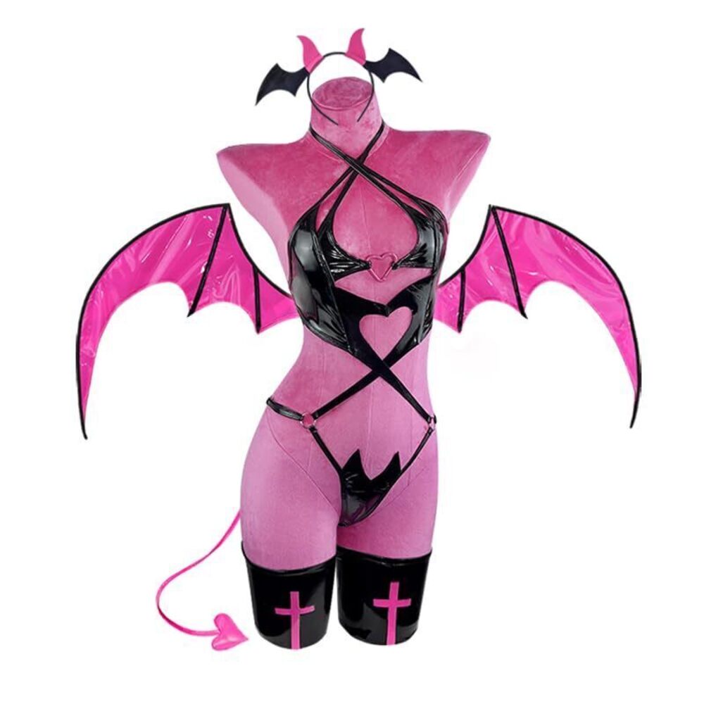 8592 Succubus costume premium pu cosplay lingerie wing devil lingerie